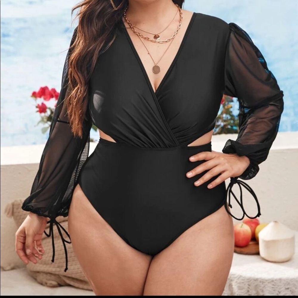 NWOT Black Long Sleeve One Piece Bathing Suit
